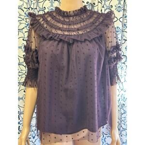 boden hotchpotch Tulle Ruffle Top Purple Polka Dots Women SZ 6
